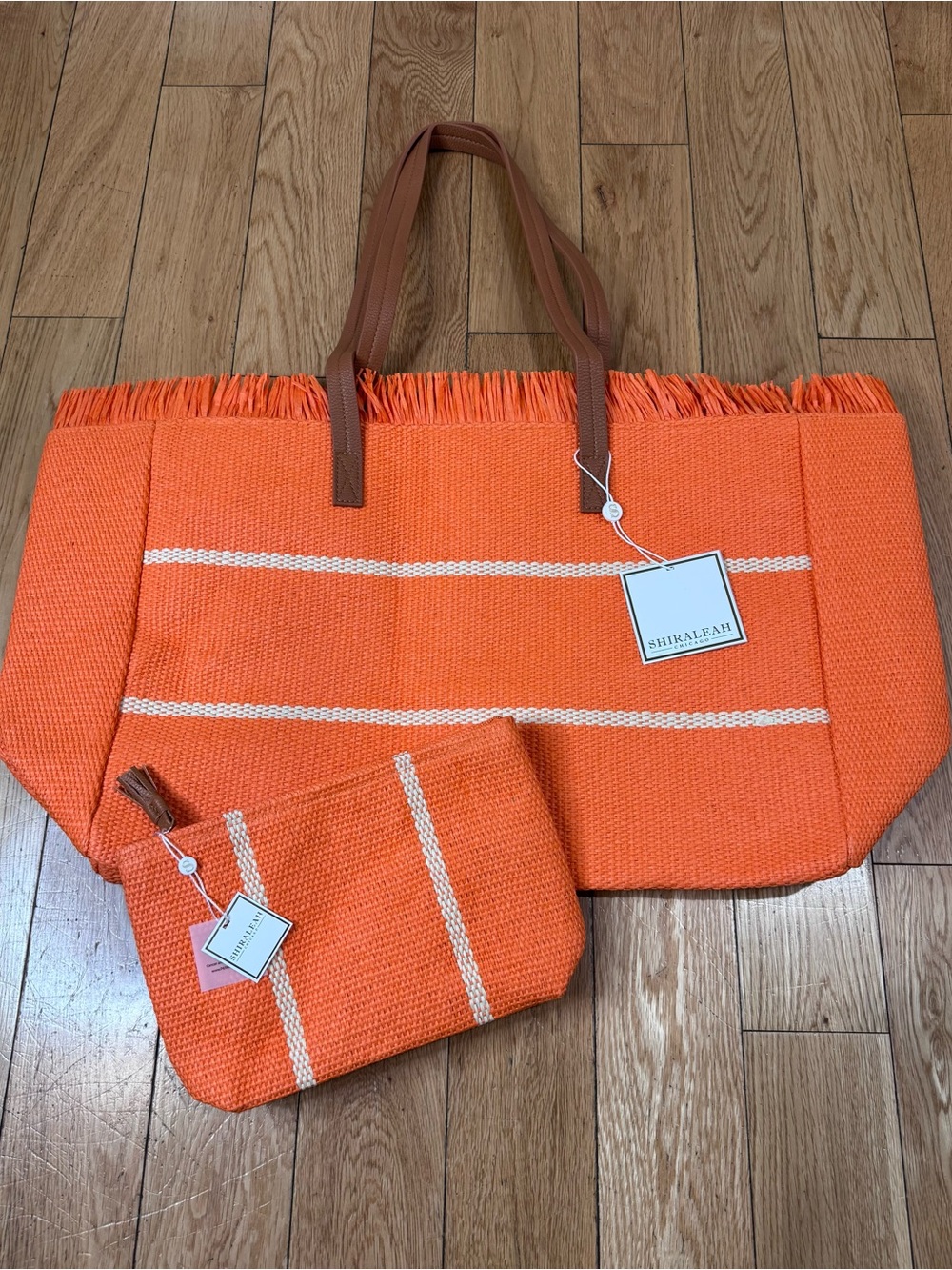 Shiraleah Orange Woven Tote and Pouch Set